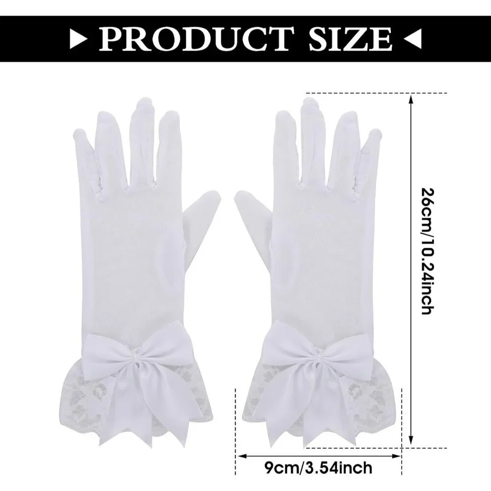 Women's Evening White Short Bow Lace Gloves Mitten Party Costume Accessories